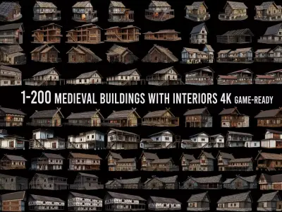 1 - 200 OLD MEDIEVAL HOUSES BUILDINGS PACK 4K GameReady 3D Model Collection