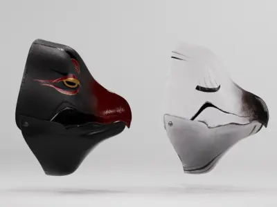 Japanese bird mask Low-poly 3D model