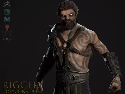 Werewolf-RIGGED warrior Low-poly 3D model