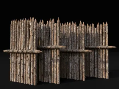 Realistic Medieval Logs Fence Palisade Low-poly 3D model
