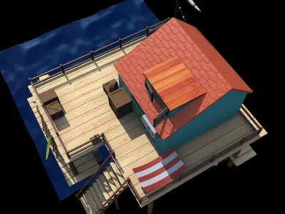 Fishing lodge Low-poly 3D model