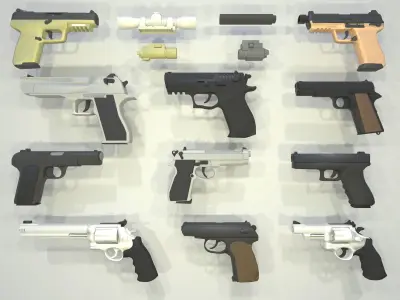 Simple Pistols Low-Poly Low-poly 3D model