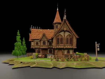 STYLIZED MEDIEVAL BUILDING 08 PRINT READY Low-poly 3D model