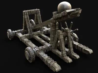 CATAPULT MEDIEVAL SIEGE ENGINE WAR MACHINE BATTLE VEHICLE Low-poly 3D model