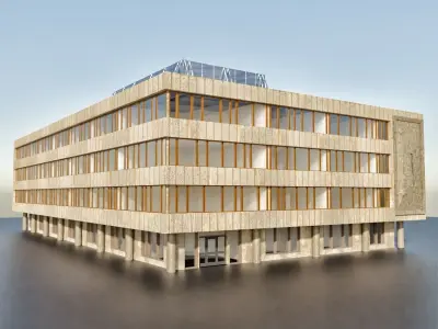 Soviet administrative building building with a plan Low-poly 3D model