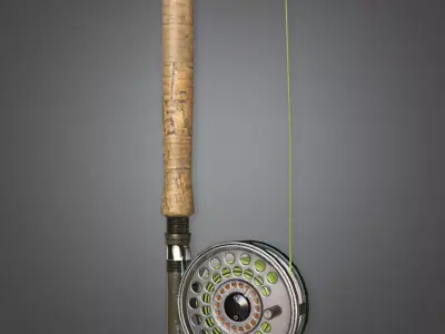 Fly Fishing Gear with Cork Handle - Weathered Outdoor Free 3D print model
