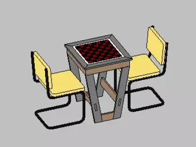Chess table and modern chairs set Revit model 3D model