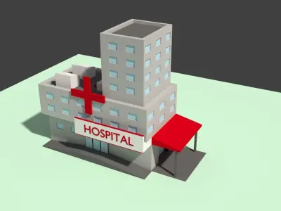 Low Poly Hospital building with cross on top Low-poly 3D model