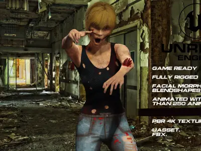 Zombie full rigged - game ready - animated Low-poly 3D model