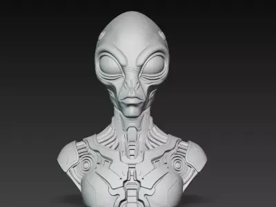 Cyber Alien Android Bust STL Sci Fi Creature Model 3D print model