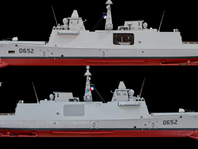FREMM Aquitaine Class Frigate PBR Low-poly 3D model