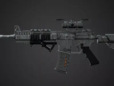 Game-Ready Low Poly Assault Rifle PBR Textured Military Weapon  Low-poly 3D model