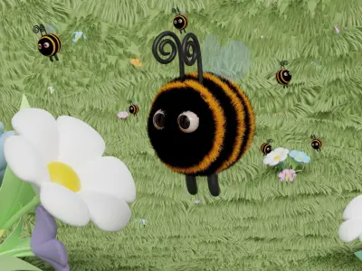 Cute 3d Bee cartoon character with fur for games and etc Low-poly 3D model