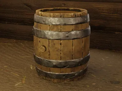GameReady Wooden Barrel Low-poly 3D model