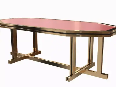 Unique Red Lacquer and Brass Dining Table 1970s 3D model