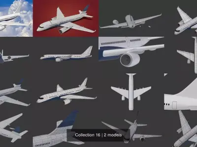  Generic Wrecked Airliner - Plane - Airplane -- Low Poly LowPoly 3D Model Collection