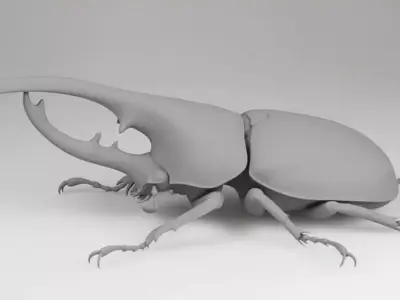 Realistic Hercules Beetle Detailed Insect Horns Glossy Shell Low-poly 3D model