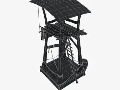 Wooden pirate watch tower Low-poly 3D model