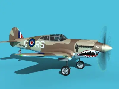 Curtiss P-40B Tomahawk V01 RAF 3D model