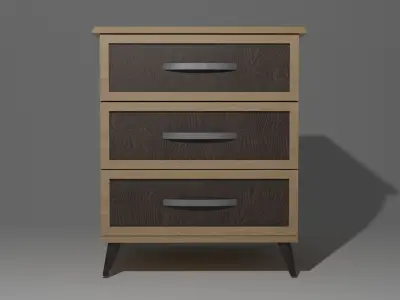 Nightstand - LowPoly bedside table with three drawers Free low-poly 3D model
