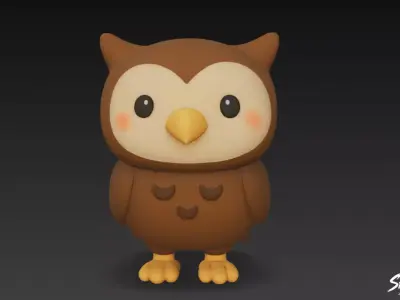 Cartoon Plush Owl Low-poly 3D model