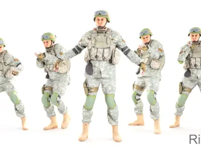Animated American soldier in ACU 14 Low-poly 3D model