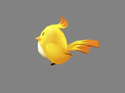 Cartoon little yellow bird Low-poly 3D model