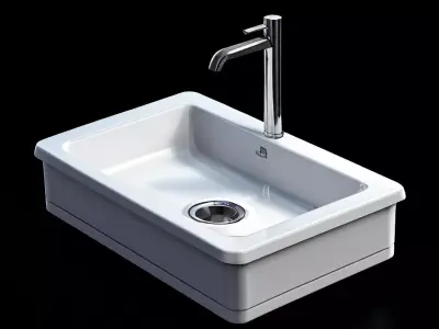 White Ceramic Kitchen Sink with Chrome Faucet 3D Model Low-poly 3D model