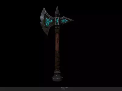 Stylized Runic Frost Axe Game Ready - AI Low-poly 3D model