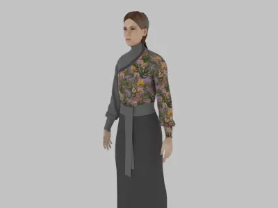 woman in asian clothes Low-poly 3D model