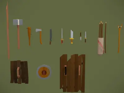 Simple stylized low poly weapon set lvl 1 Free low-poly 3D model