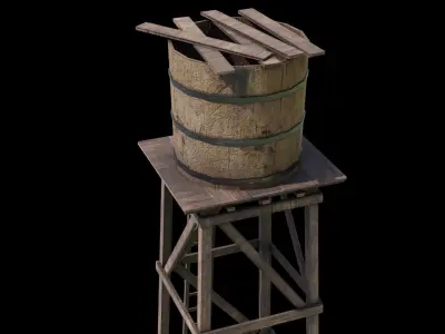 Wooden water tower Free low-poly 3D model