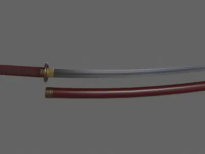 PBR Katana Japanese Sword Red V2 Low-poly 3D model
