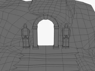 Ancient entrance with stone statues 3D model