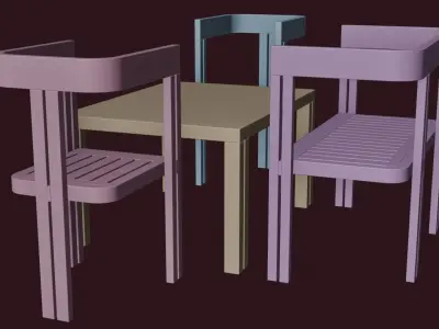 Dining Set Table and Chairs Low-poly 3D model