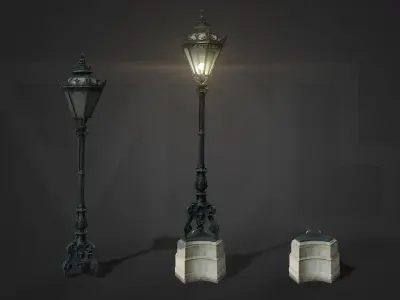 Old Imperial Street Lamp and Park Bench from Austrian Palace Low-poly 3D model