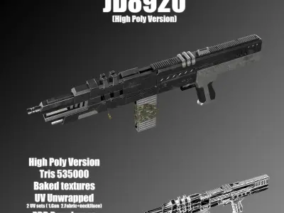 High poly and low poly gun-JD8920 Low-poly 3D model
