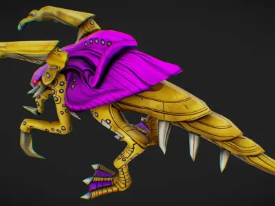 Alien Flea Monster Insect Creature Golden Bug Zergling Low-poly 3D model