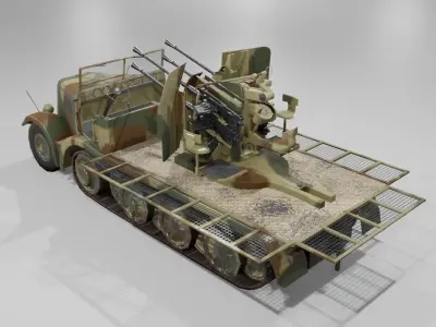   Sdkfz 7-1 Anti Aircraft Gun Low-poly 3D model