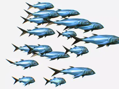 Animated Low Poly Art Flock Green Sea Fish Low-poly 3D model