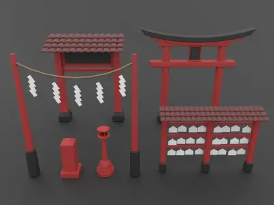 Japanese Shrine Pack Low-poly 3D model