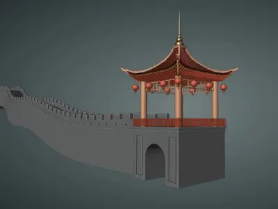 Chinese Gate Tower 01 Low-poly 3D model