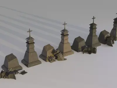 Hand Sculpted cemetery gravestones part 9 Low-poly 3D model