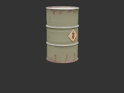 Military Fuel Barrel with Hazard Labels Low-poly 3D model