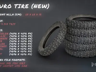 Motorbike Enduro Wheel Tire Rim Disk -New Dirty Worn-Game Ready Low-poly 3D model