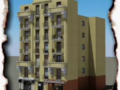 Building apartment with roof Low-poly 3D model