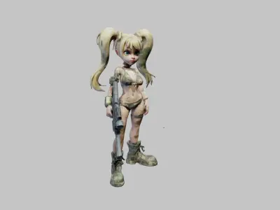 Blonde Twintailed Mercenary Girl Free low-poly 3D model