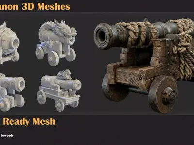 33 Cannon 3D Meshes 3D model