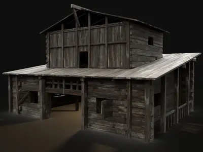 GRANARY WAREHOUSE MEDIEVAL BARN STORAGE STORE VILLAGE FANTASY Low-poly 3D model