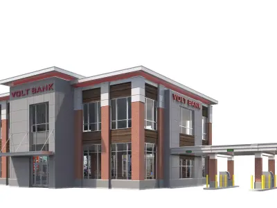 Commercial Building-025 Bank With Drive-thru 3D model
